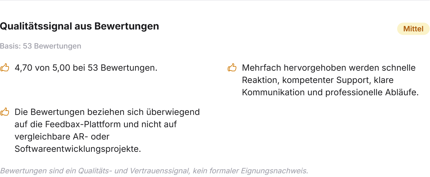 Das Qualitätssignal aus Bewertungen mit Stufe, Basis und wiederkehrenden Themen