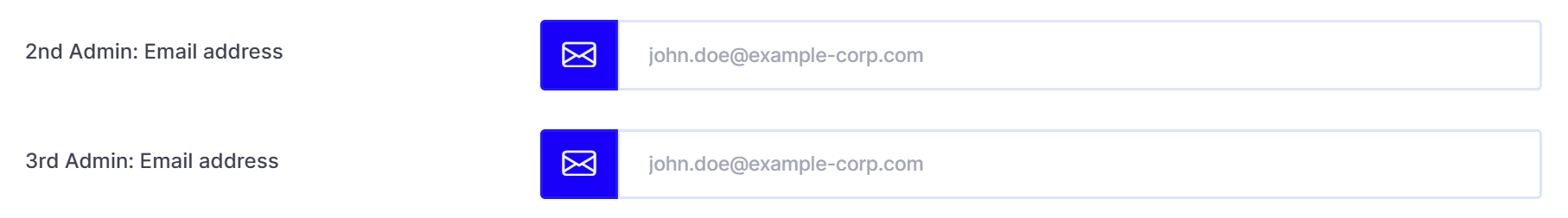 The fields for the second and third admin email address