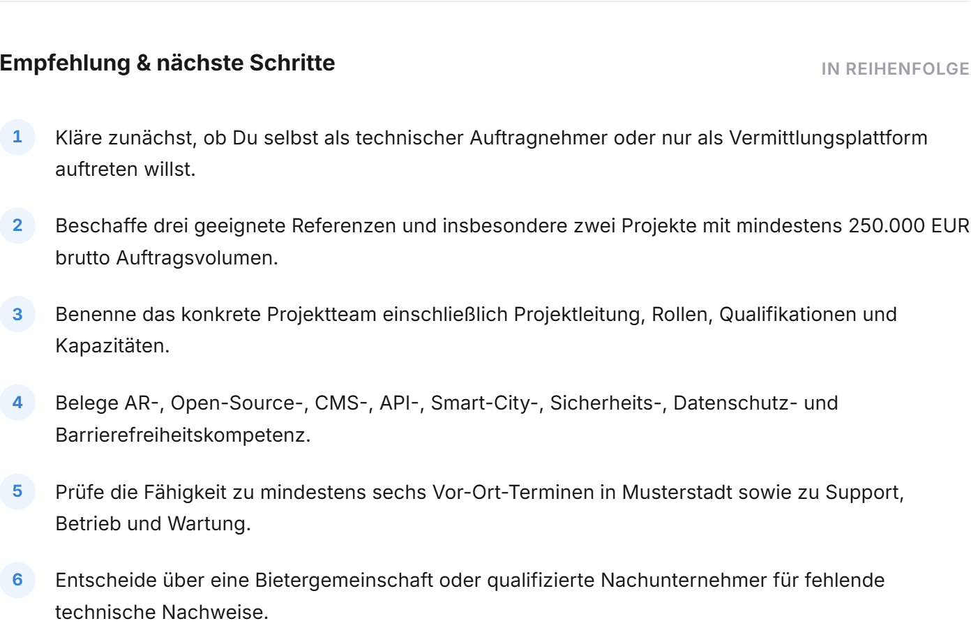 Die nummerierte Liste der nächsten Schritte vor einer Bewerbung