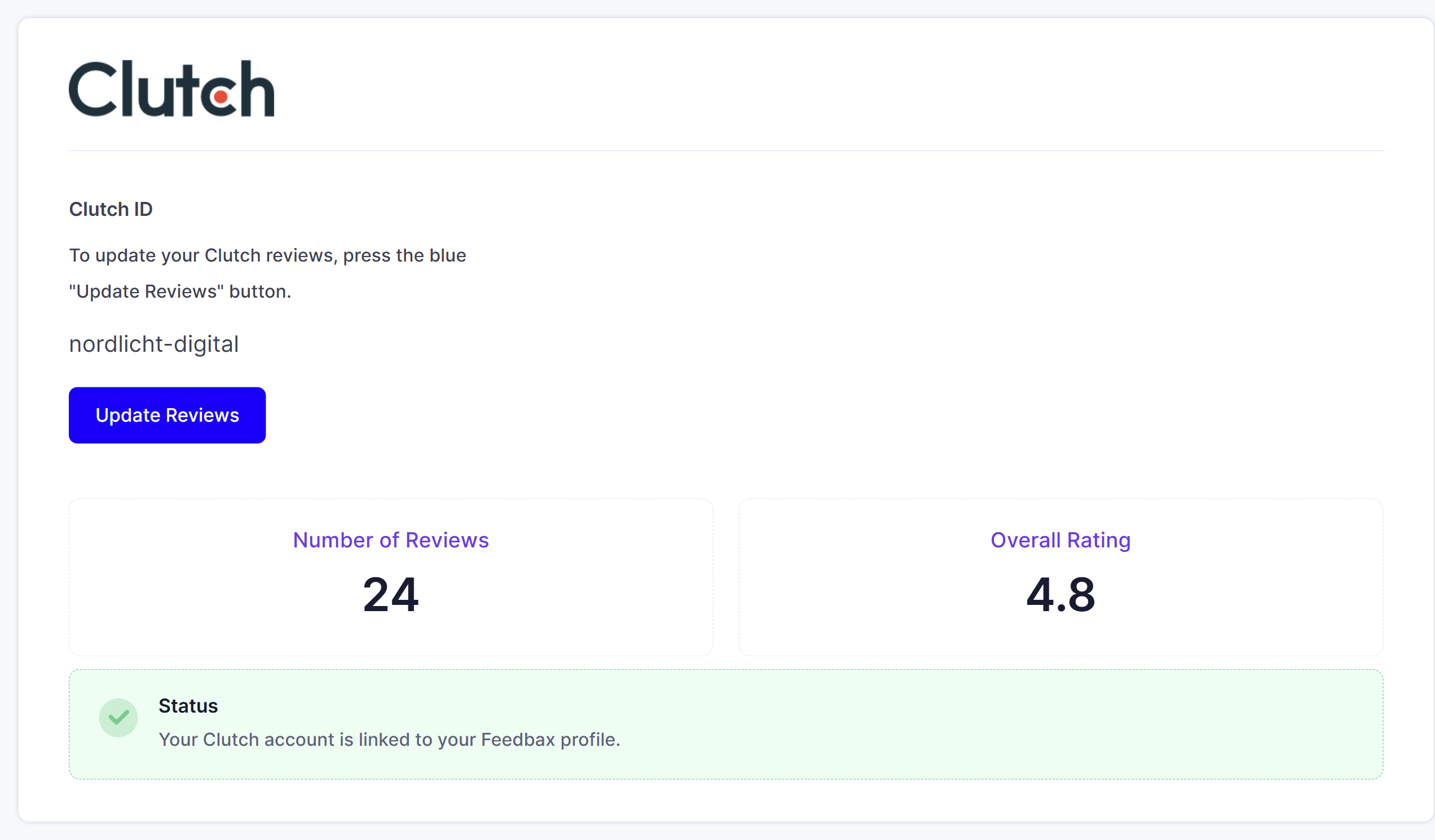 The source page with identifier, update button, key figures and status