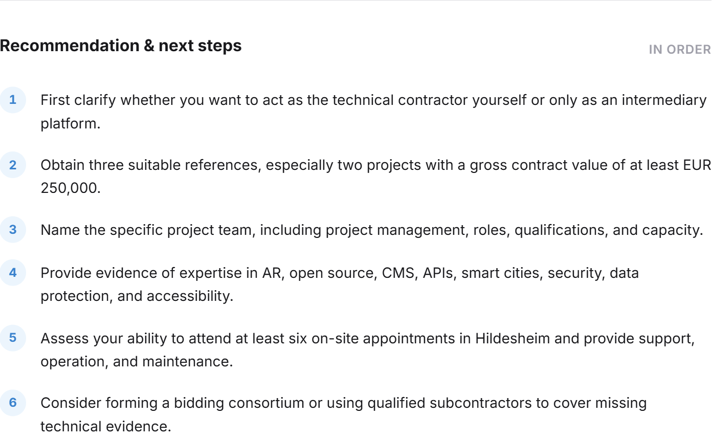 The numbered list of next steps before an application
