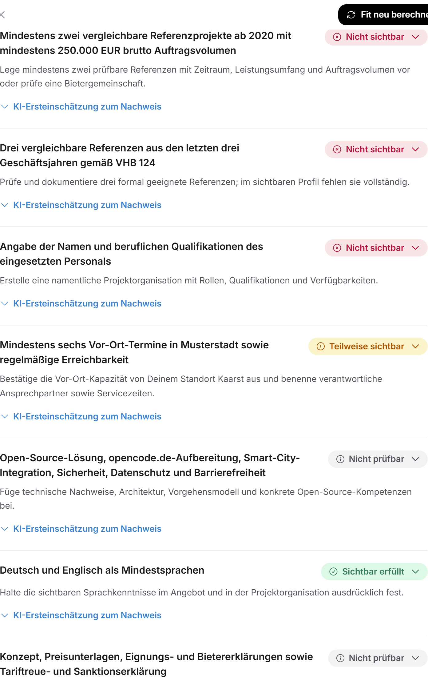 Die Ausschlussrisiken mit Einstufung und Handlungsempfehlung je Risiko